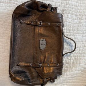 Henri Bendel Metallic Brown Leather with Silver Clasp